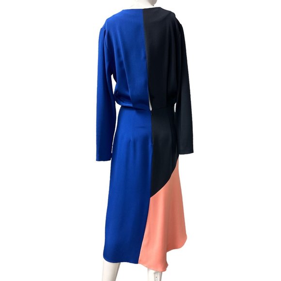 CUSHNIE Colorblock Long Sleeve Silk Wrap Dress - Picture 5 of 7